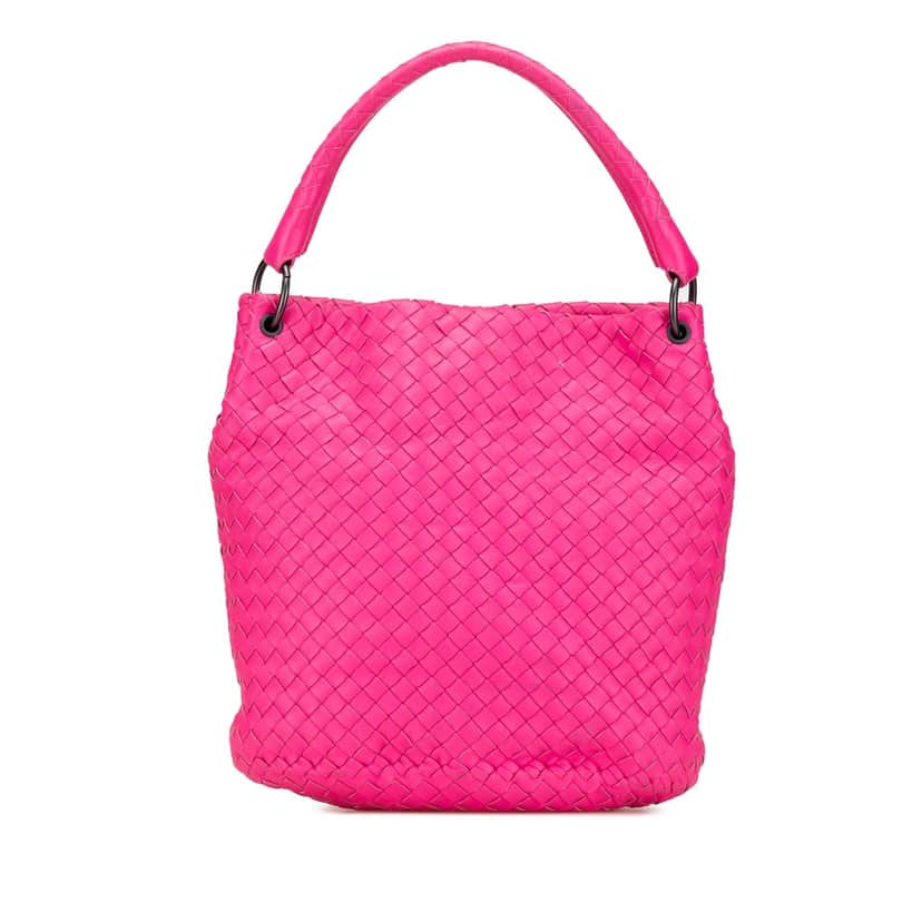Bottega Veneta Nappa Intrecciato Bucket Bag Pink Leather Good condition - Front View