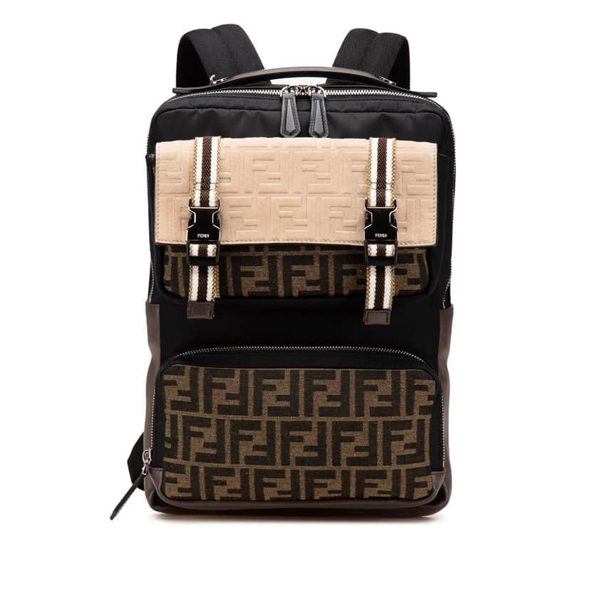 Fendi Zucca Canvas and Nylon Multi Pocket Backpack Brown Canvas Good condition - Front View