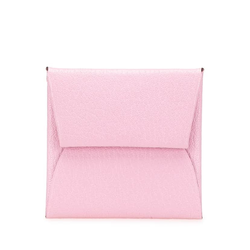 Hermès Chevre Mysore Bastia Coin Pouch Pink Leather Good condition - Front View