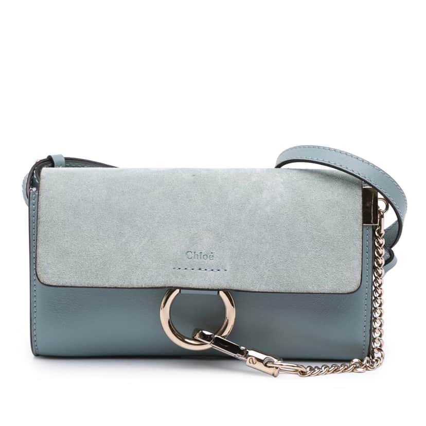 Chloé Mini Suede and Calfskin Faye Crossbody Blue Leather Good condition - Front View