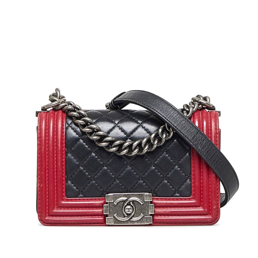 Chanel Small Bicolor Boy Black Leather Good condition - Front View