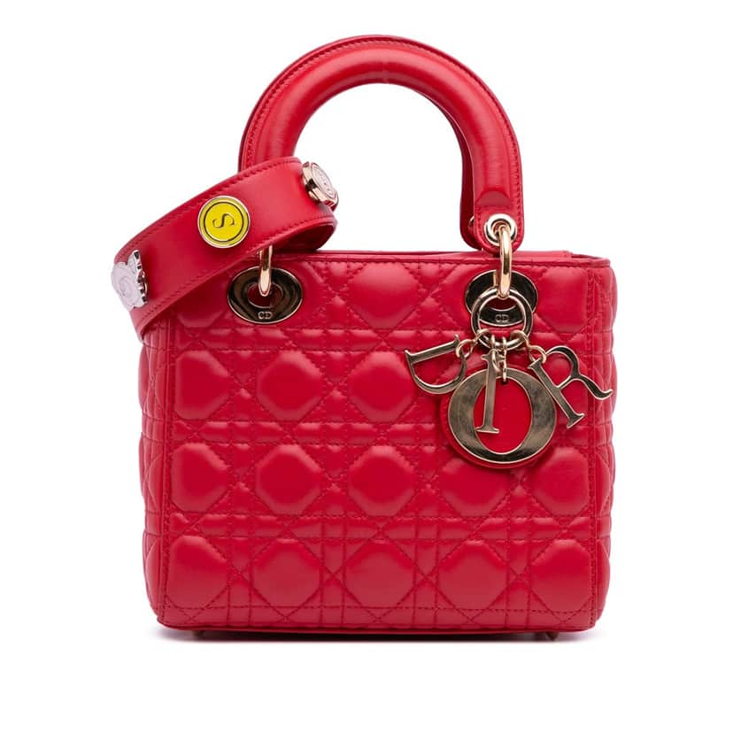 Dior Small Lambskin Cannage My ABCDior Lady Dior Red Leather Good condition - Front View