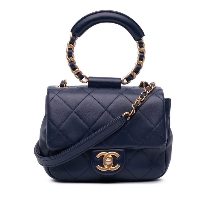 Chanel Mini Lambskin In The Loop Flap Blue Leather Good condition - Front View