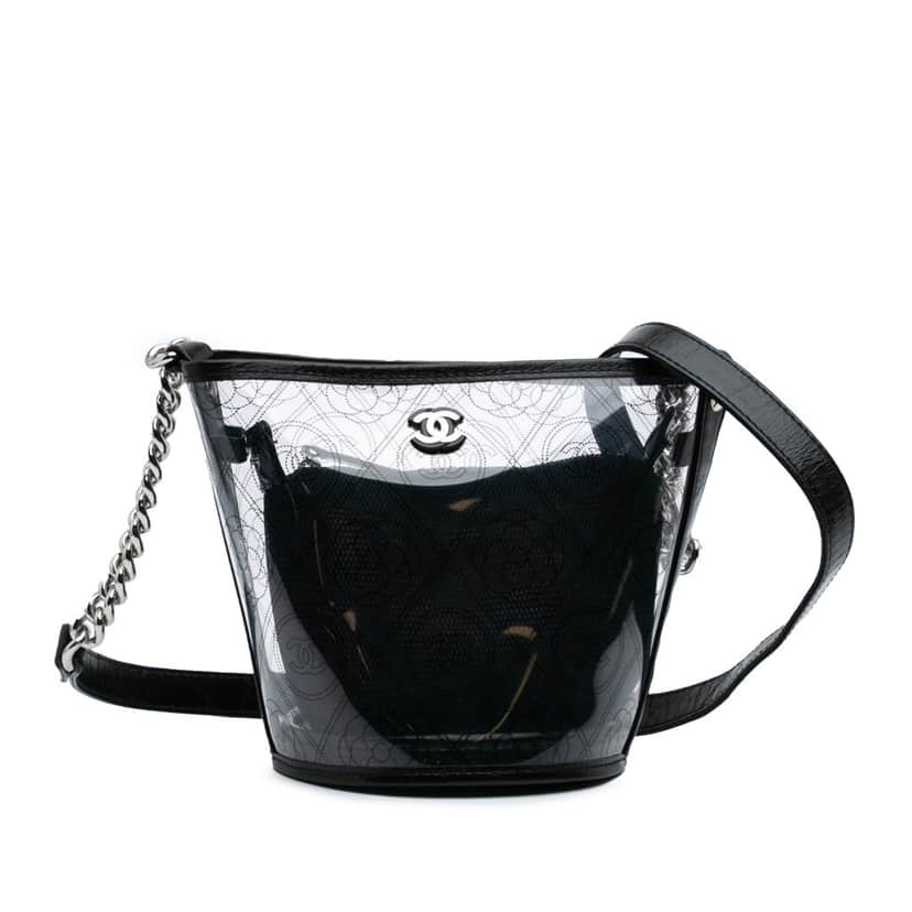 Chanel Small PVC and Crumpled Calfskin Camellia Coco Bucket Bag Black Good condition - Front View