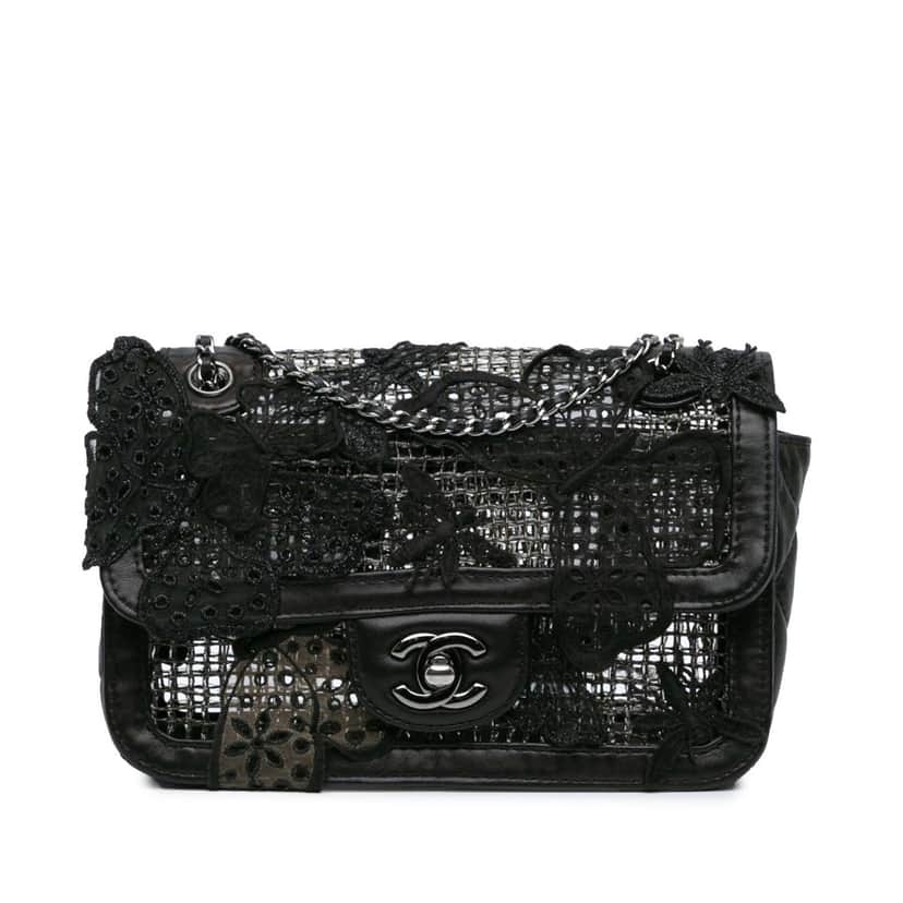 Chanel Small Mesh Butterfly Flap Black Polyester Good condition - Front View