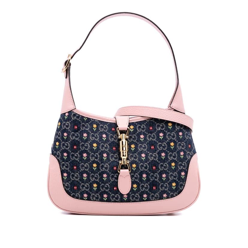 Gucci Limited Edition Small GG Embroidered Denim Floral Jackie 1961 Crossbody Blue Denim Good condition - Front View