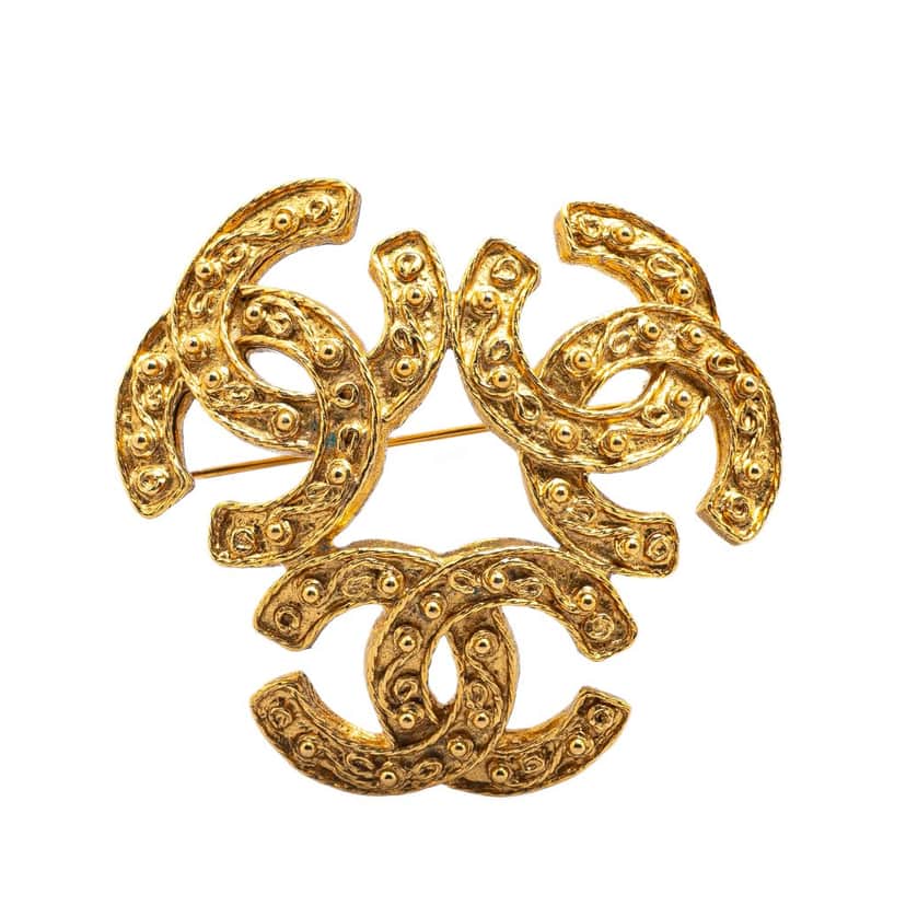 Chanel Gold Plated Triple CC Brooch Gold Metal Good condition - Front View