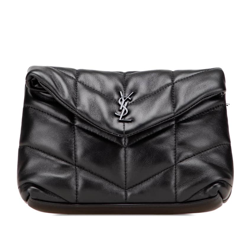 Saint Laurent Small Lambskin LouLou Puffer Clutch Black Leather Good condition - Front View