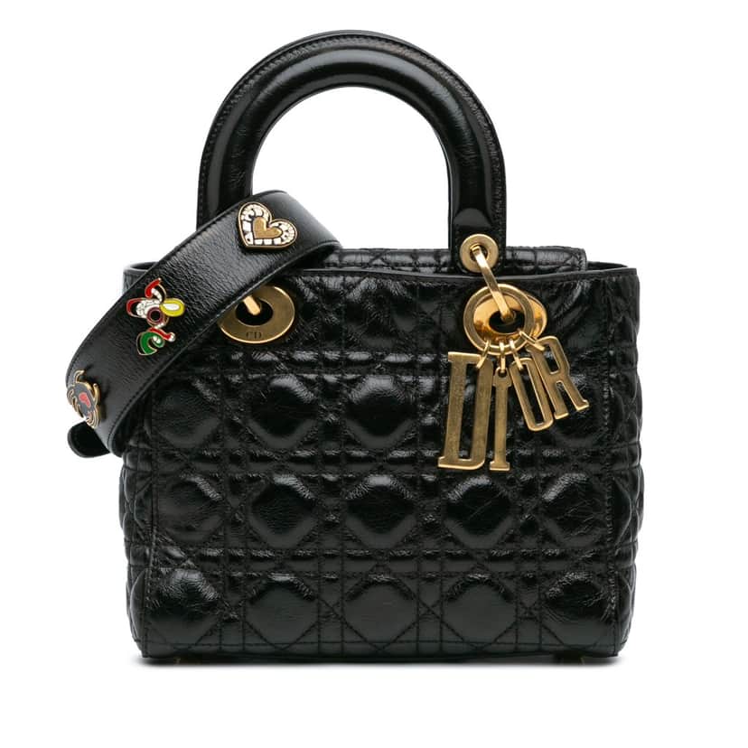 Dior Small Crinkled Patent Cannage My ABCDior Lady Dior Black Leather Good condition - Front View