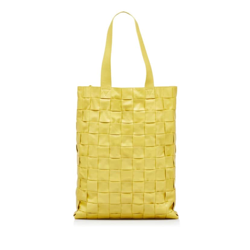 Bottega Veneta Maxi Nappa Intrecciato Cassette Tote Yellow Leather Good condition - Front View