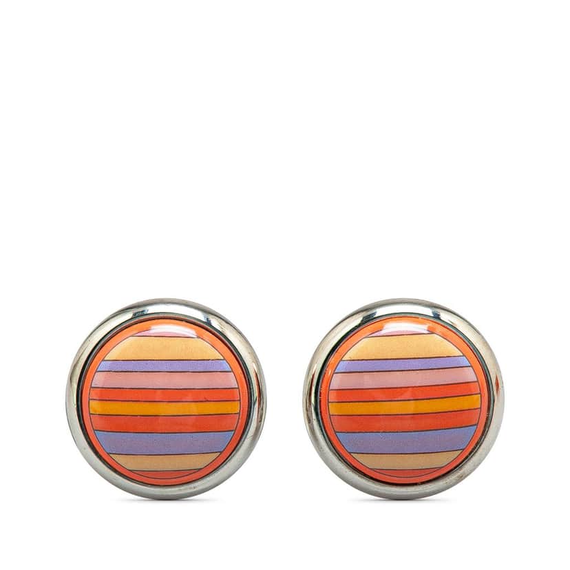 Hermès Enamel Stripe Cloisonne Clip On Earrings Orange Good condition - Front View