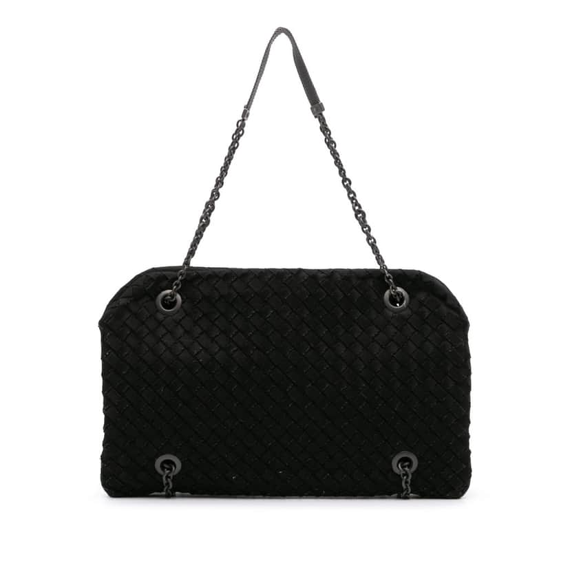 Bottega Veneta Grosgrain Intrecciato Duo Shoulder Bag Black Good condition - Front View