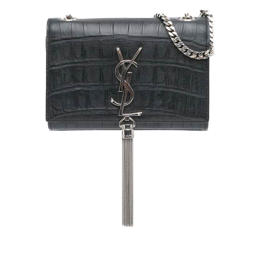 Saint Laurent Mini Croc Embossed Kate Tassel Crossbody Black Leather Good condition - Front View