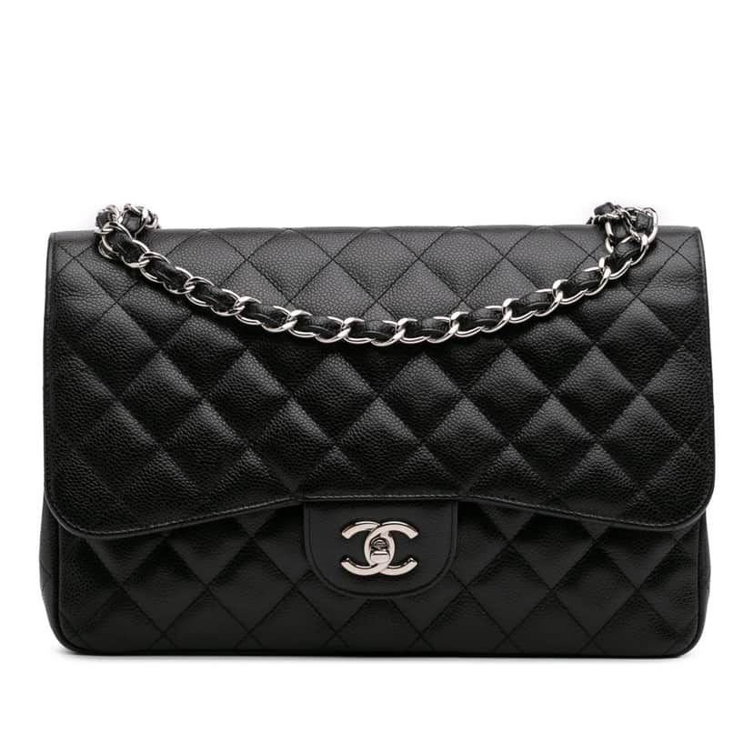 Chanel Jumbo Classic Caviar Double Flap Black Leather Good condition - Front View