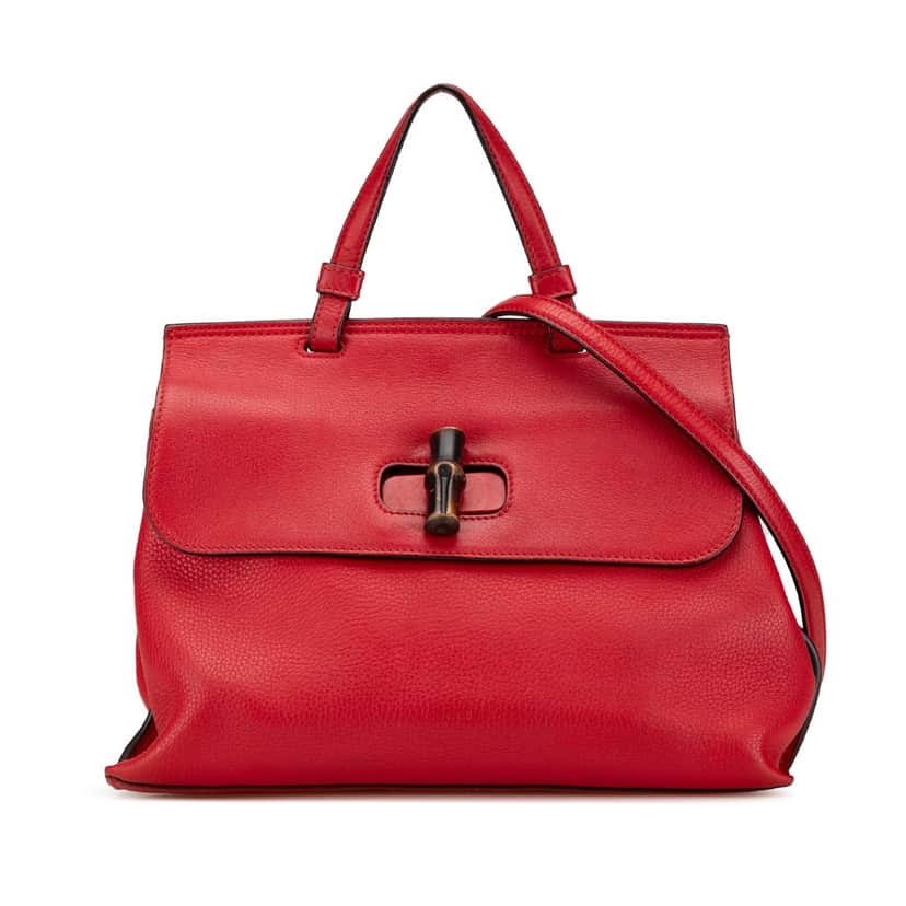 Gucci Medium Leather Bamboo Daily Satchel Red Leather Good condition - Front View