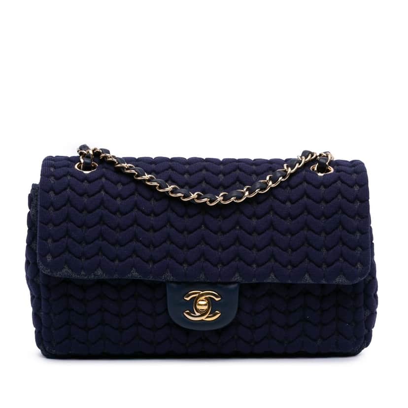 Chanel Medium Woven Jersey Single Flap Blue Cotton Good condition - Front View