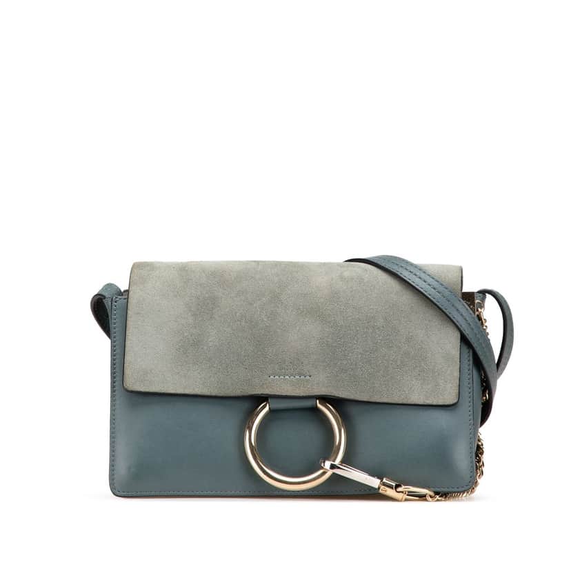 Chloé Small Suede and Calfskin Faye Crossbody Blue Leather Good condition - Front View