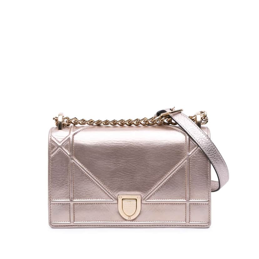 Dior Small Metallic Grained Calfskin Diorama Flap Gold Leather Good condition - Front View