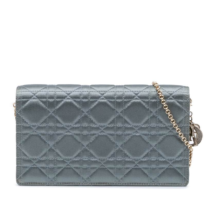 Dior Silk Cannage Lady Dior Wallet On Chain Blue Silk Good condition - Front View