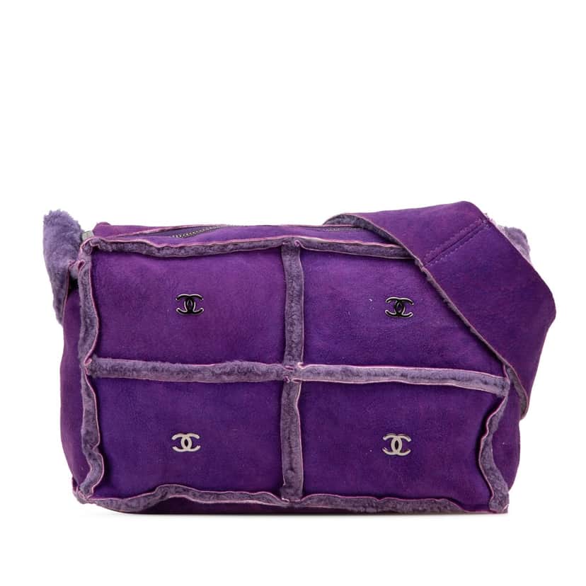 Chanel CC Shearling Suede Shoulder Bag Purple Leather Good condition - Front View
