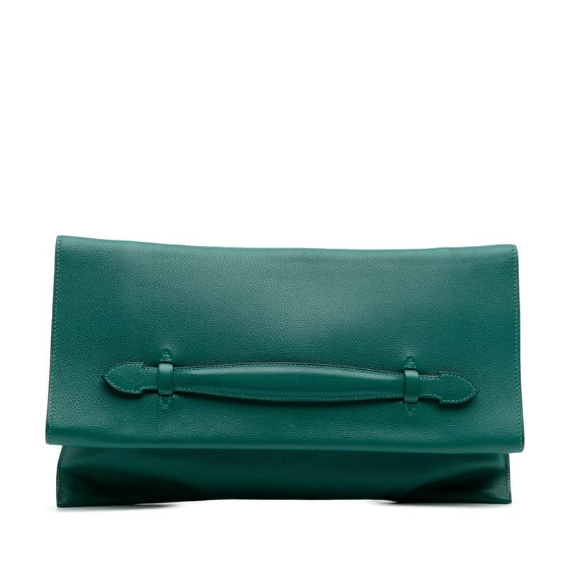 Hermès Evercolor Pliplat Clutch Green Leather Good condition - Front View