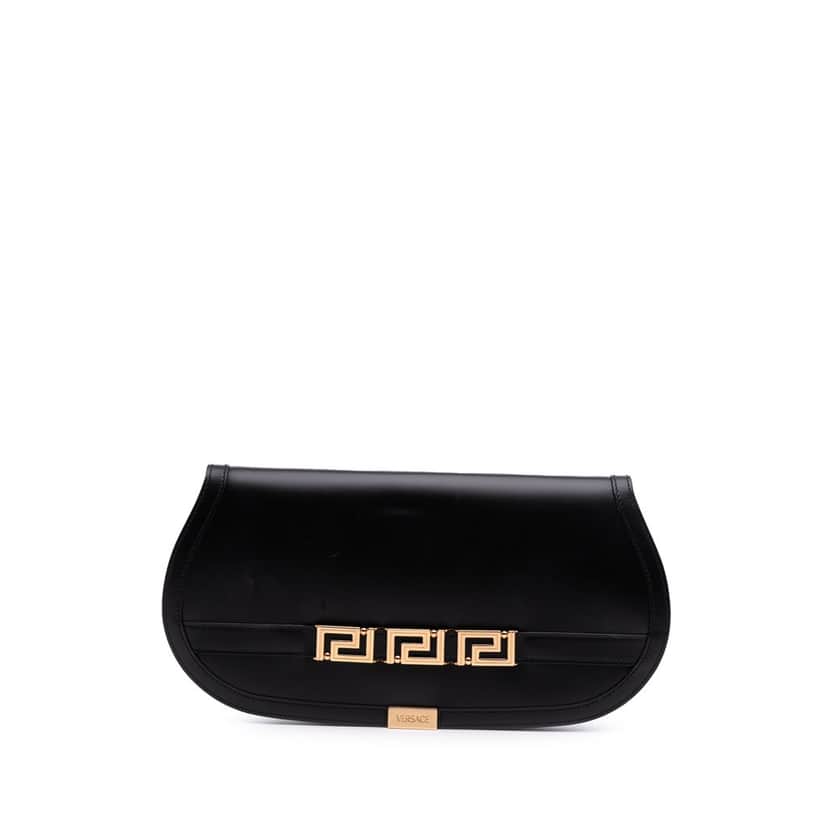 Versace Leather Greca Goddess Clutch Black Leather Good condition - Front View