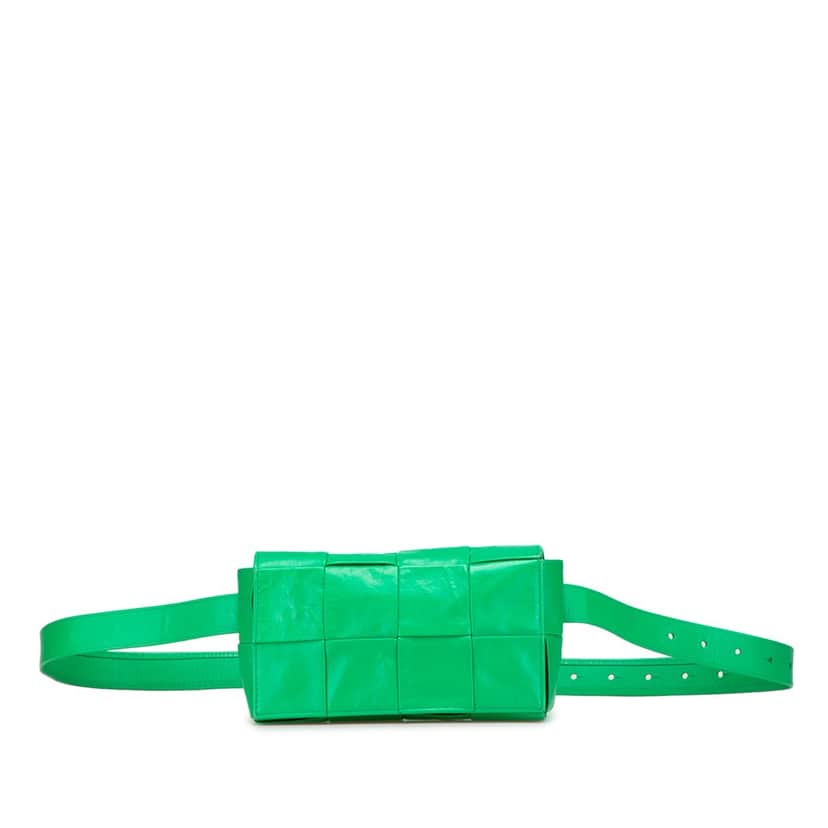 Bottega Veneta Mini Nappa Intrecciato Cassette Belt Bag Green Leather Good condition - Front View