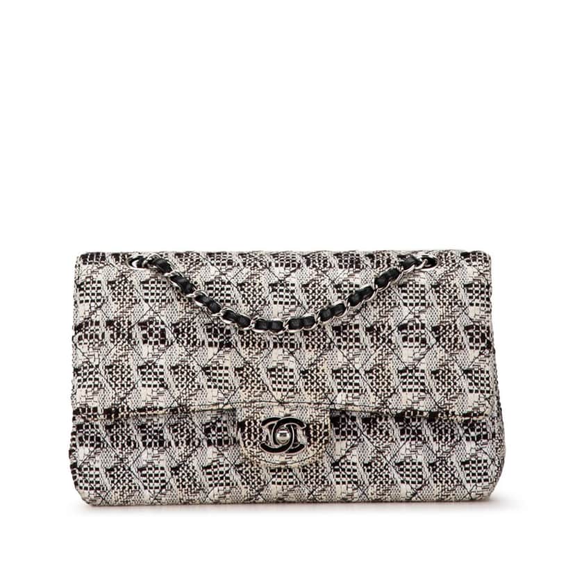 Chanel Medium Classic Tweed Double Flap White Tweed Good condition - Front View