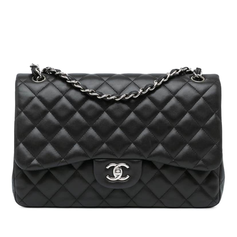 Chanel Jumbo Classic Lambskin Double Flap Black Leather Good condition - Front View