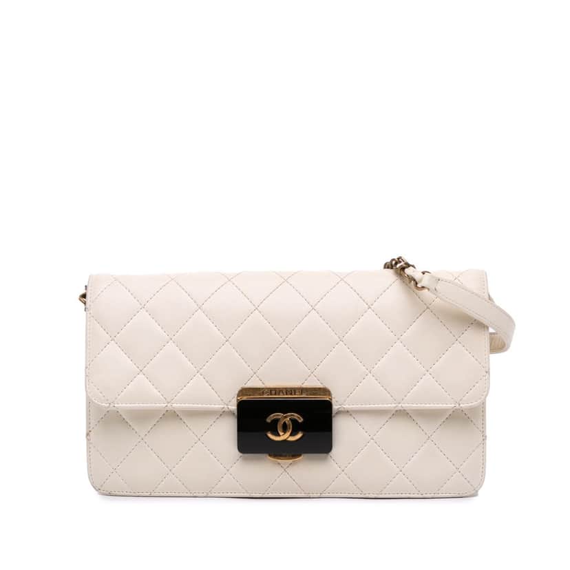 Chanel Medium Sheepskin Beauty Lock Flap White Leather Good condition - Front View