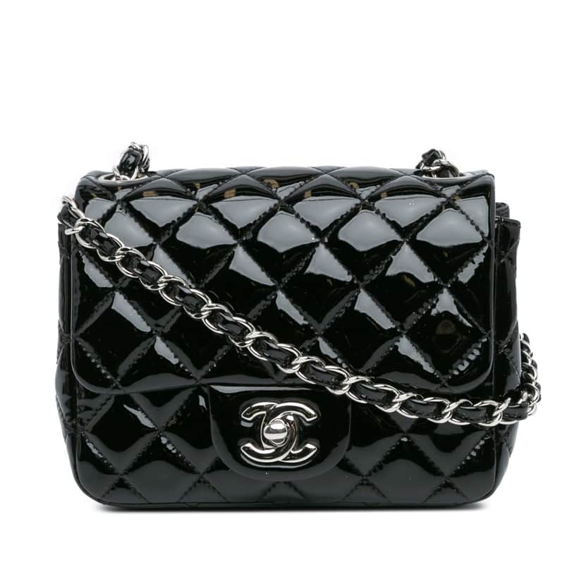 Chanel Mini Square Classic Patent Single Flap Black Leather Good condition - Front View