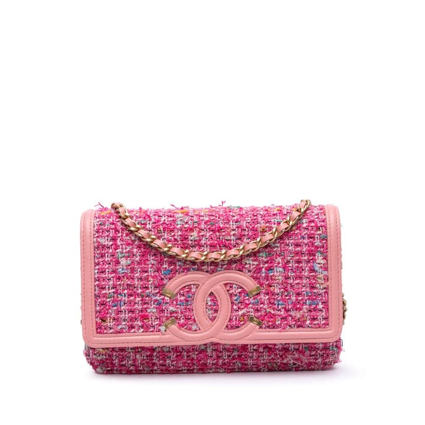 Chanel Small Tweed CC Filigree Flap Pink Tweed Good condition - Front View