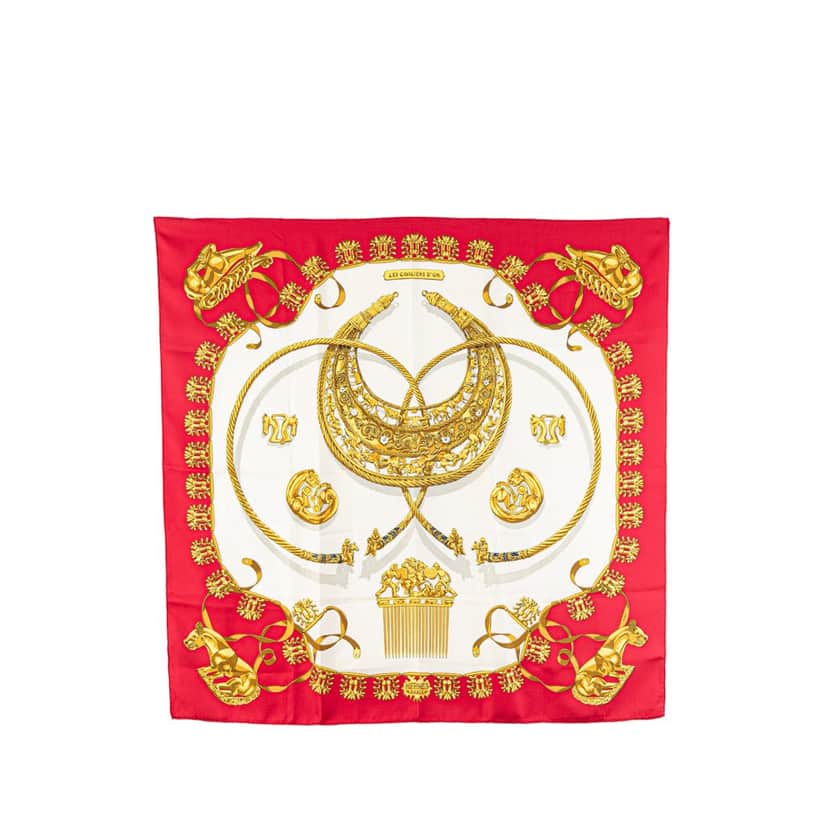 Hermès Les Cavalier d Or Silk Scarf Red Silk Good condition - Front View