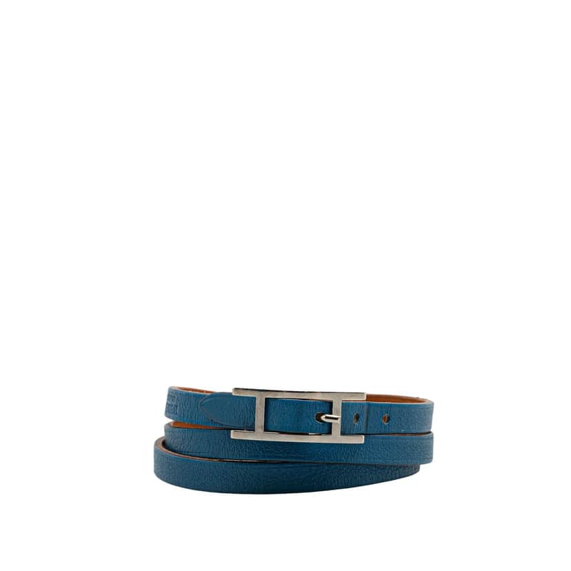 Hermès Chevre Hapi Triple Tour Bracelet Blue Leather Good condition - Front View