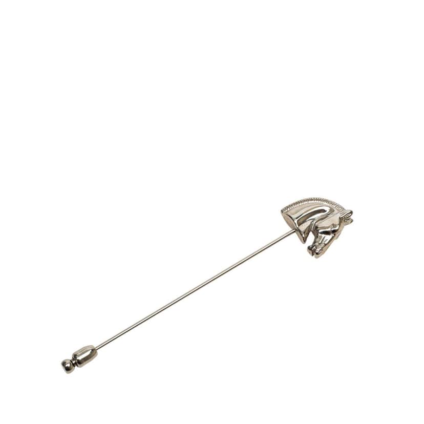 Hermès Palladium Plated Bijouterie Fantaisie Cheval Pin Brooch Silver Metal Good condition - Front View
