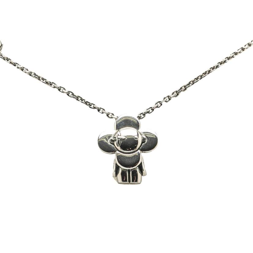 Louis Vuitton Brass Ruthenium Vivienne Pendant Necklace Silver Brass Good condition - Front View