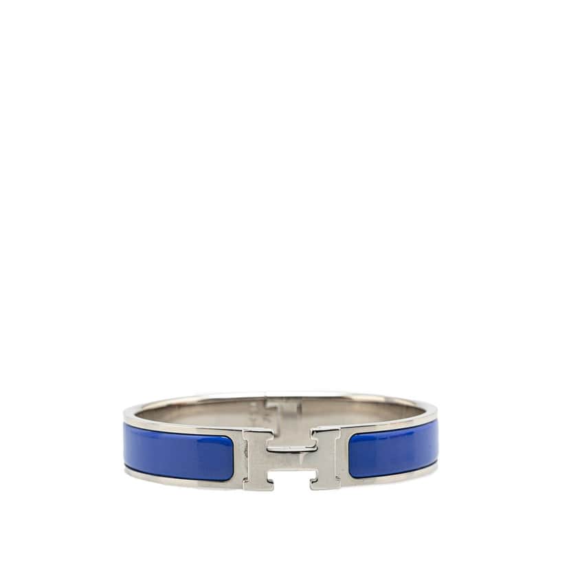 Hermès Narrow Enamel Clic H Bracelet GM Blue Good condition - Front View