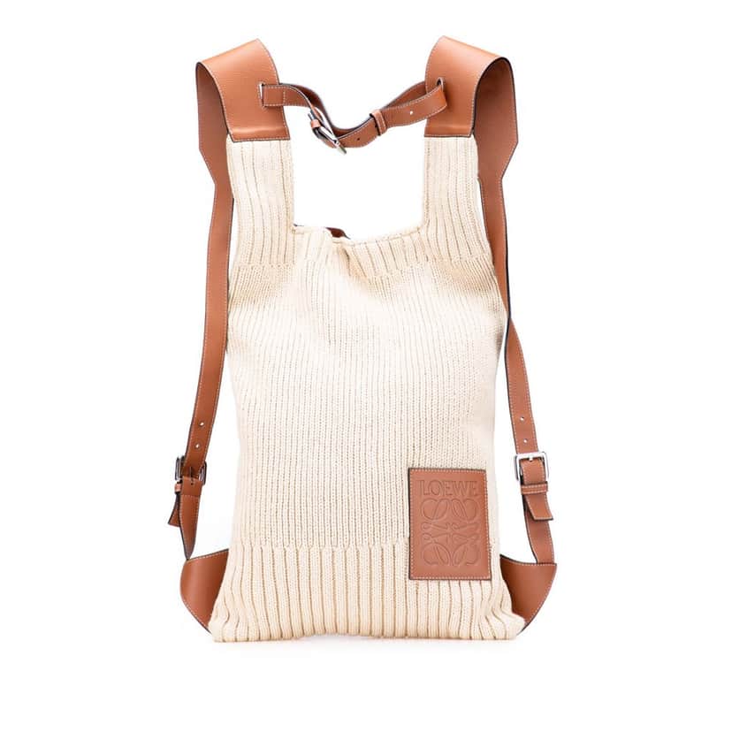 Loewe Knitted Shopper Backpack Brown Wool Good condition - Front View