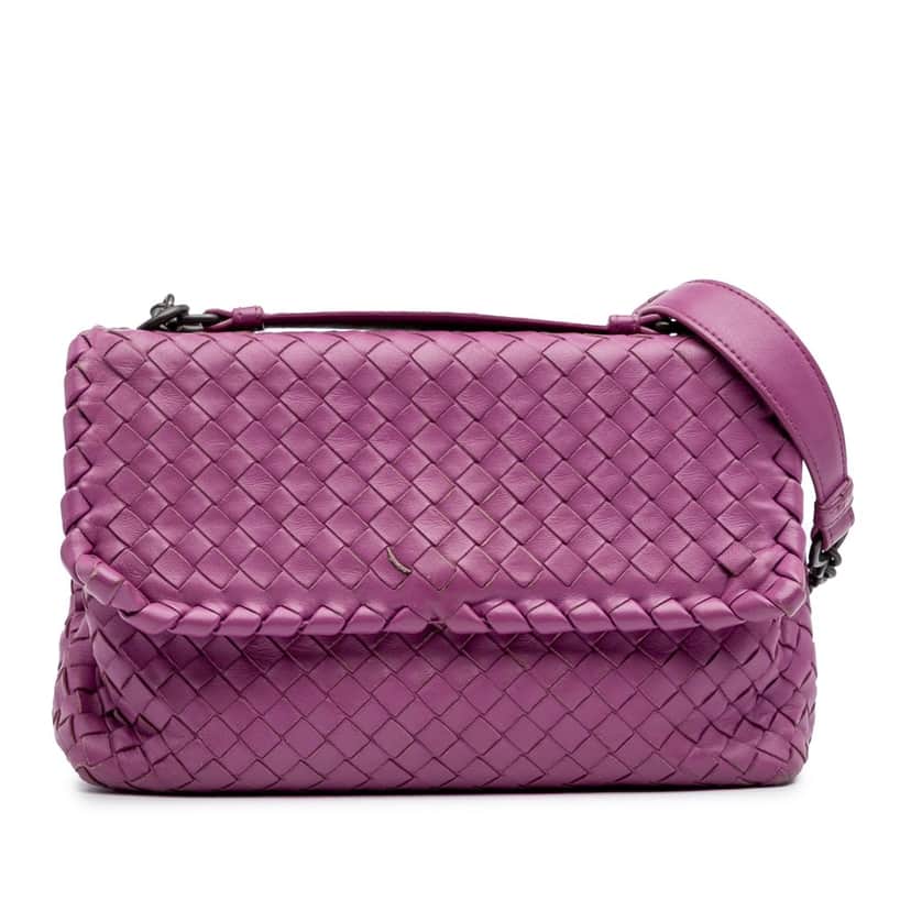 Bottega Veneta Small Nappa Intrecciato Olympia Shoulder Bag Purple Leather Very good condition - Front View