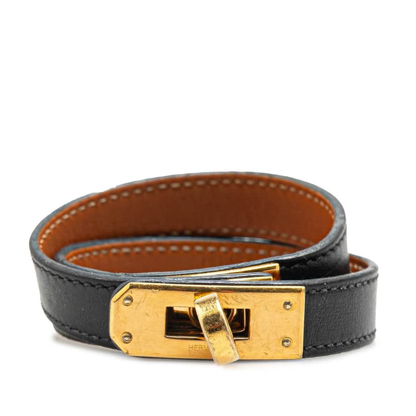 Hermès Box Calf Kelly Double Tour Bracelet Black Leather Good condition - Front View