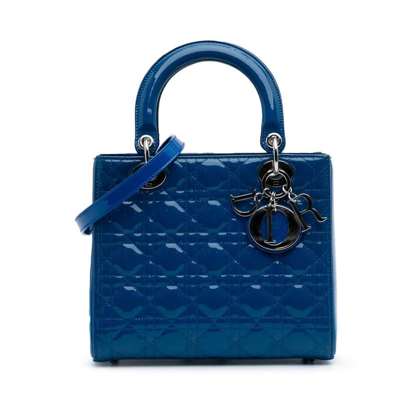 Dior Medium Patent Cannage Lady Dior Blue Leather Good condition - Front View