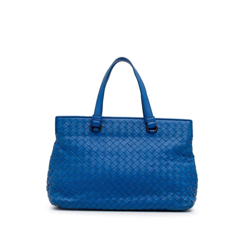 Bottega Veneta Small Nappa Intrecciato Accordion Satchel Blue Leather Good condition - Front View