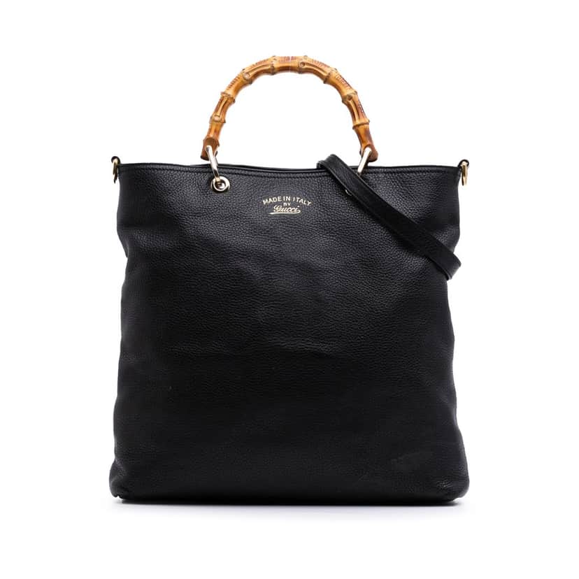 Gucci Tall Leather Bamboo Shopper Tote Black Leather Good condition - Front View