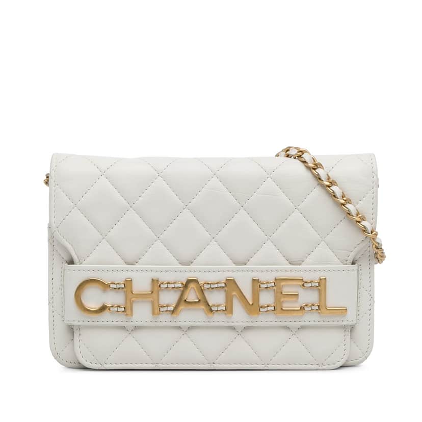 Chanel Enchained Flap Wallet on Chain White Leather Good condition - Front View
