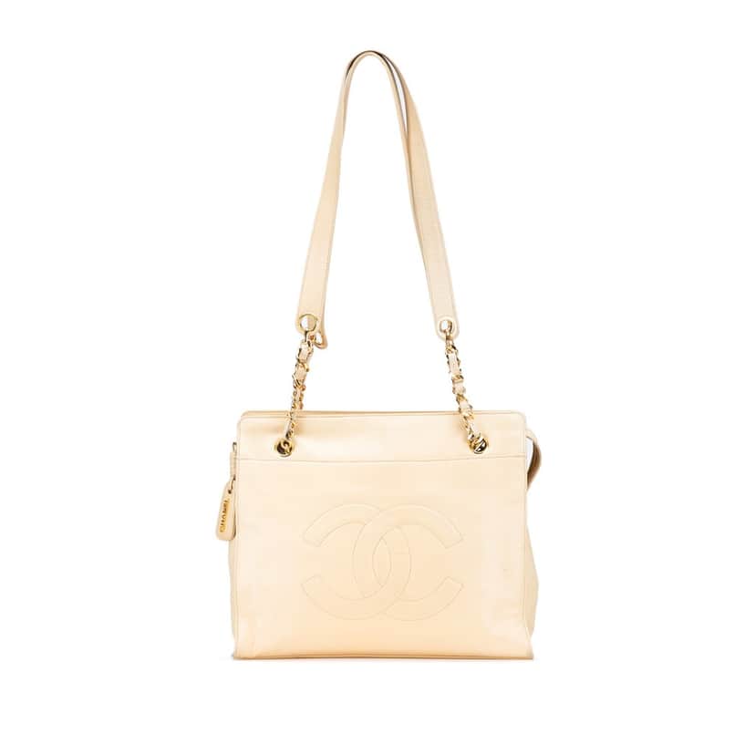 Chanel CC Lambskin Chain Tote Brown Leather Good condition - Front View