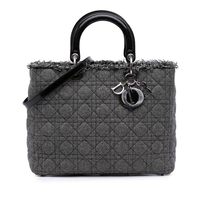 Dior Large Tweed Cannage Lady Dior Grey Tweed Good condition - Front View