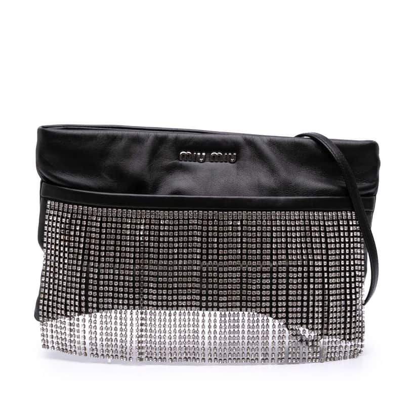 Miu Miu Nappa Crystal Fringe Crossbody Black Leather Good condition - Front View