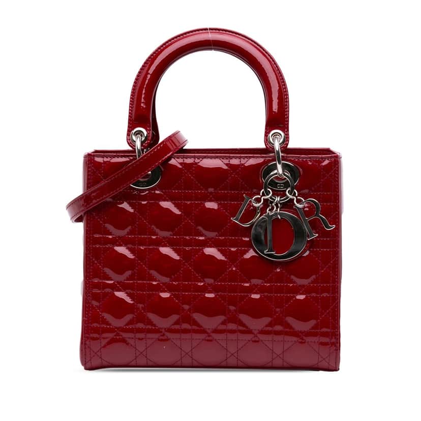 Dior Medium Patent Cannage Lady Dior Red Leather Good condition - Front View
