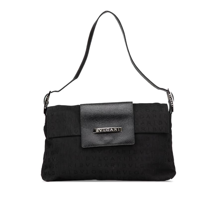 Bvlgari Logomania Canvas Ingrid Shoulder Bag Black Canvas Good condition - Front View
