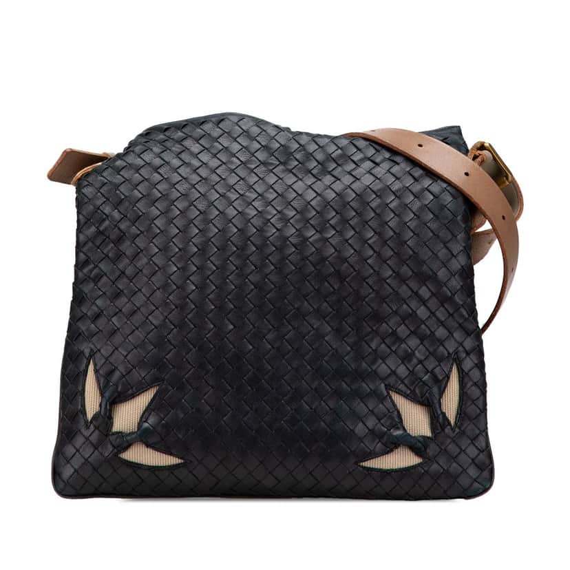 Bottega Veneta Nappa Intrecciato Marquise Flower Crossbody Black Leather Good condition - Front View